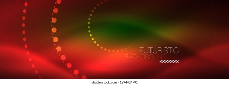 Vector neon red dotted abstract background, modern circle lines on red backdrop