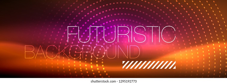 Vector neon red dotted abstract background, modern circle lines on red backdrop