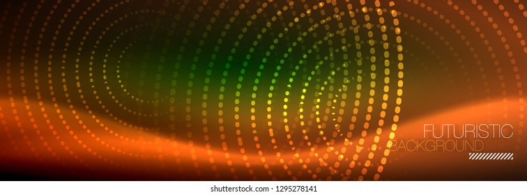 Vector neon red dotted abstract background, modern circle lines on red backdrop