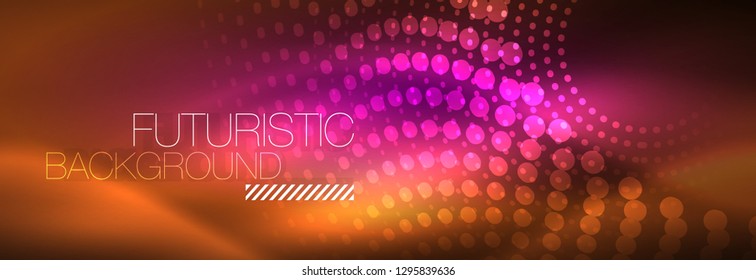 Vector neon red dotted abstract background, modern circle lines on red backdrop