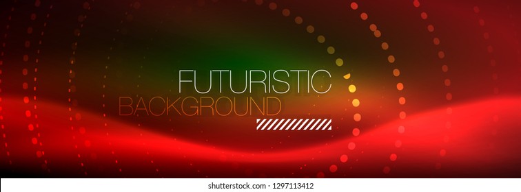 Vector neon red dotted abstract background, modern circle lines on red backdrop