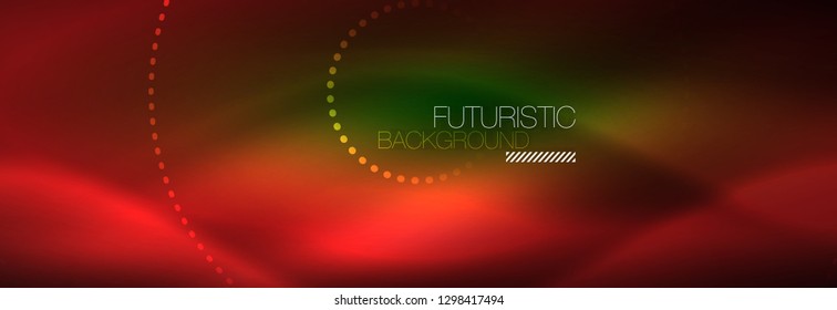 Vector neon red dotted abstract background, modern circle lines on red backdrop
