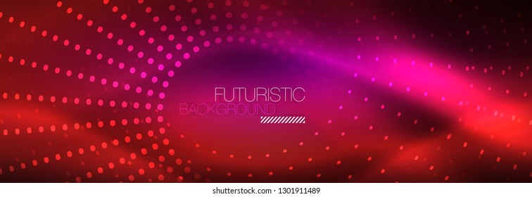 Vector neon red dotted abstract background, modern circle lines on red backdrop