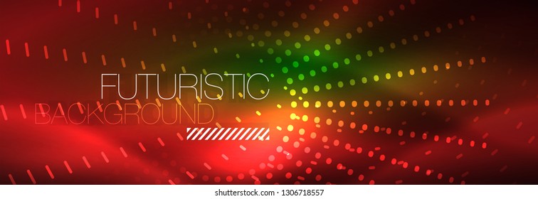 Vector neon red dotted abstract background, modern circle lines on red backdrop