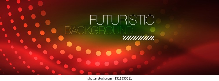 Vector neon red dotted abstract background, modern circle lines on red backdrop