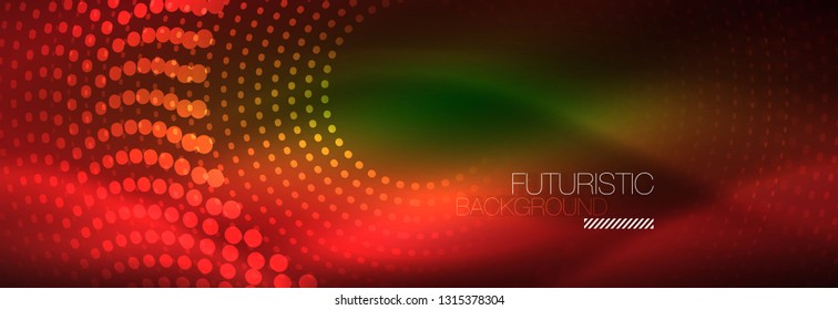 Vector neon red dotted abstract background, modern circle lines on red backdrop