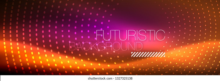 Vector neon red dotted abstract background, modern circle lines on red backdrop