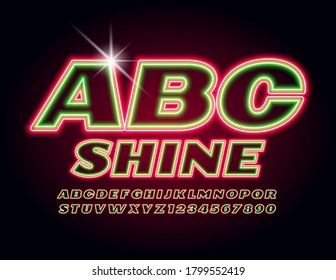 Conjunto de alfabetos Vector Neon Shine. Color rojo brillante y fuente verde. Letras y números eléctricos brillantes