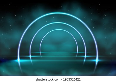 Vector neon shine background with blue green clouds on the dark background.