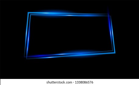 
Vector neon shiny glowing blue frame.
 Light shining square banner vector illustration