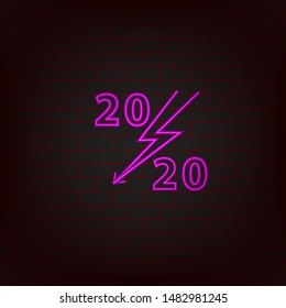Vector neon sign for 2020 logo for design template and cover on wall background. Merry christmas and happy new year concept. - Vector graphics