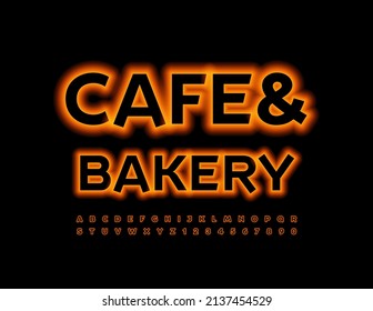 Vector Neon sign Cafe and Bakery. Bright Neon Font. Glowing Alphabet Letters and Numbers