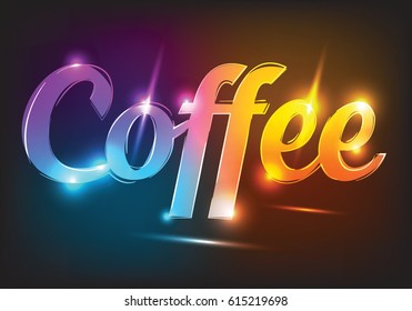 Vector neon sign coffee, illuminated neon billboard. Element for signboard, bar, saloon, cafe, and disco