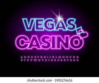 Vector neon sign Vegas Casino. Led Illuminated Font. Bright glowing Alphabet Letters and Numbers set