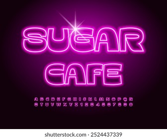 Vector Neon Schild Sugar Cafe.  Stilvolle glühende Schrift. Pink Electric Alphabet Buchstaben und Zahlen gesetzt.