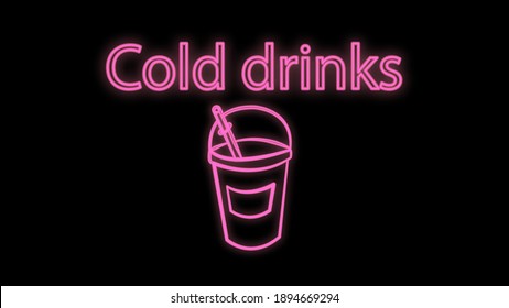 Vector neon soda cup icon. Glowing sweet drink logo background. Juice or cold drink sign for take away, cafe, cafeteria, restaurant, stall. Line street food symbol illustration