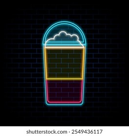 Vector neon soda cup icon. Glowing sweet drink logo background. Juice or cold drink sign for take away, cafe, cafeteria, restaurant, stall. Line street food symbol illustration.