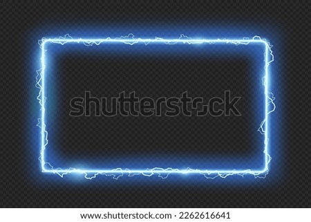 Vector neon square glowing frame with electric discharges. Template isolated on transparent background.