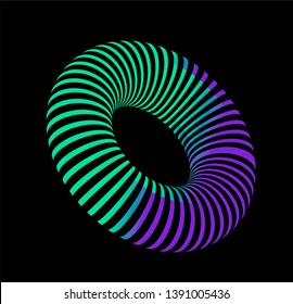 Vector neon torus on dark background. Generative futuristic 3d illustration, 80s-90s retrowave/ vaporwave/ synthwave style.