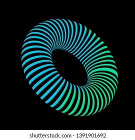 Vector neon torus on dark background. Generative futuristic 3d illustration, 80s-90s retrowave/ vaporwave/ synthwave style.