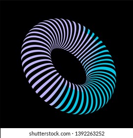 Vector neon torus on dark background. Generative futuristic 3d illustration, 80s-90s retrowave/ vaporwave/ synthwave style.