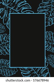 Vector neon tropical leaf frame for posters etc