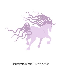 Vector neon unicorn image. Element for design. Cute pink and lilac unicorns. Fairy magic element, isolated vector object, flat design illustration. Beautiful horse with horn