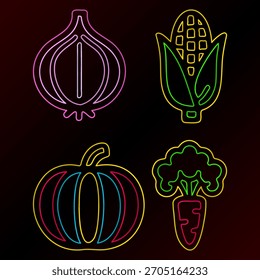 Vector Neon Vegetable Icons Set