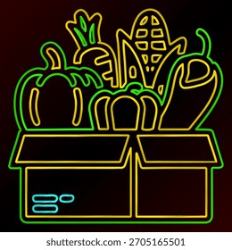 Caja de entrega de verduras de neón de Vector