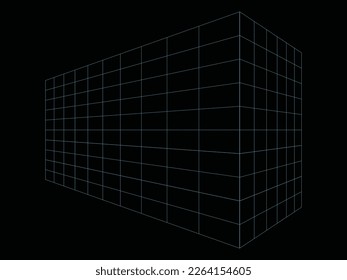 Vector. Neon wire frame building. Two point perspective drawing with the vanishing points placed at the building center line. 3d perspective  architectural background.
