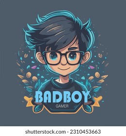 Vector nerd kid with sunglass gamer logo illustrator