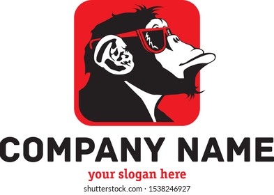 Vector nerd monkey in glasses logo template