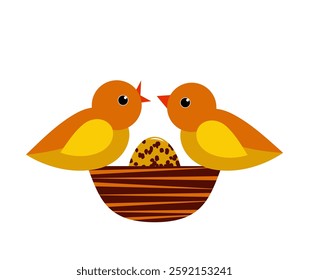 vector nesting birds with egg on nest isolated on white background