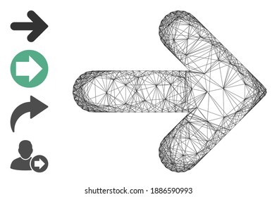 Vector net arrow right. Geometric wire carcass 2D net generated with arrow right icon, designed with crossed lines. Some bonus icons are added.