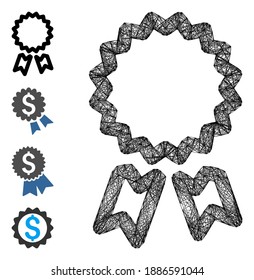 Premio de red de vectores. Red 2D de canal geométrica de alambre hecha de un icono de premio, diseñado a partir de líneas de cruce. Se añaden algunos iconos adicionales.