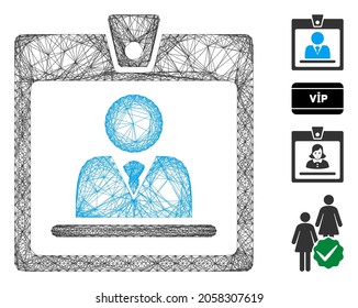 Vector net badge. Geometric wire frame flat net generated with badge icon, designed with crossed lines. Some bonus icons are added.