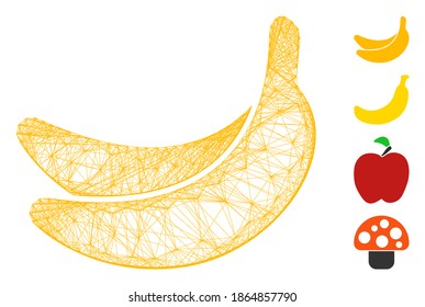 Vektor-Netzbanane. Geometrisches Drahtnetz 2D, erzeugt mit Bananensymbol, entworfen mit gekreuzten Linien. Es werden einige Bonussymbole hinzugefügt.