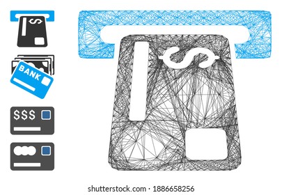 Terminal de la tarjeta bancaria neta del vector. Red 2D de canal lineal geométrica generada con icono de terminal de tarjeta bancaria, diseñado con líneas cruzadas. Se añaden algunos iconos adicionales.