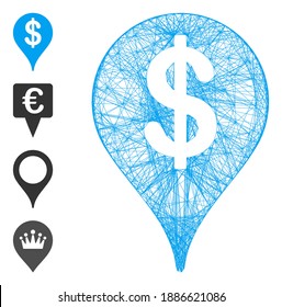 Vector net bank map marker. Geometric linear frame flat net generated with bank map marker icon, designed with crossing lines. Some bonus icons are added.