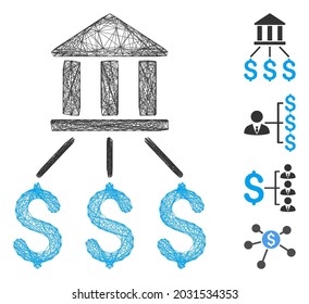 Vector net bank payments. Geometric wire frame 2D net generated with bank payments icon, designed with crossed lines. Some bonus icons are added.