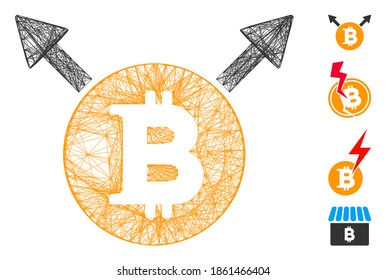 Vector net Bitcoin fork. Geometric wire carcass flat net generated with Bitcoin fork icon, designed with crossed lines. Some bonus icons are added.