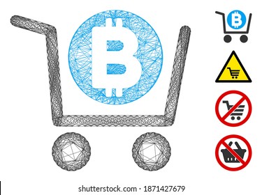 Vector net Bitcoin shopping cart. Geometric linear frame flat net made from Bitcoin shopping cart icon, designed from crossed lines. Some bonus icons are added.