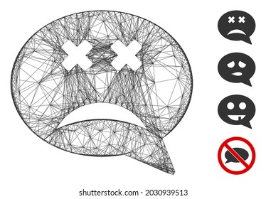 Vector net blind smiley message. Geometric hatched carcass 2D net made from blind smiley message icon, designed from crossed lines. Some bonus icons are added.