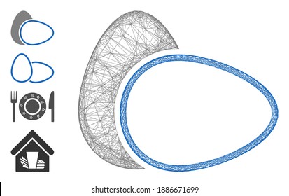 Vector net boiled eggs. Geometric wire carcass 2D net generated with boiled eggs icon, designed with intersected lines. Some bonus icons are added.