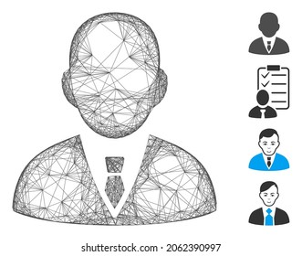 Vector net boss. Geometric wire frame flat net generated with boss icon, designed with intersected lines. Some bonus icons are added.