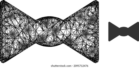 Vector net bow tie icon with spots. Geometric hatched frame 2D network based on bow tie icon, generated with crossing lines, with round spots.