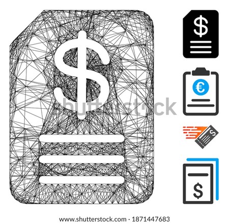 Vector net budget invoice. Geometric linear carcass 2D net generated with budget invoice icon, designed with intersected lines. Some bonus icons are added.