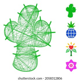 Vector net cacti. Geometric linear frame flat net made from cacti icon, designed from intersected lines. Some bonus icons are added.