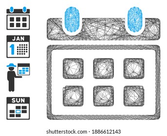 Vector net calendar. Geometric linear frame 2D net generated with calendar icon, designed with intersected lines. Some bonus icons are added.