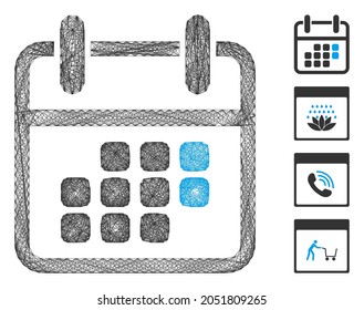 Vector net calendar weekend. Geometric hatched frame flat net made from calendar weekend icon, designed from intersected lines. Some similar icons are added.